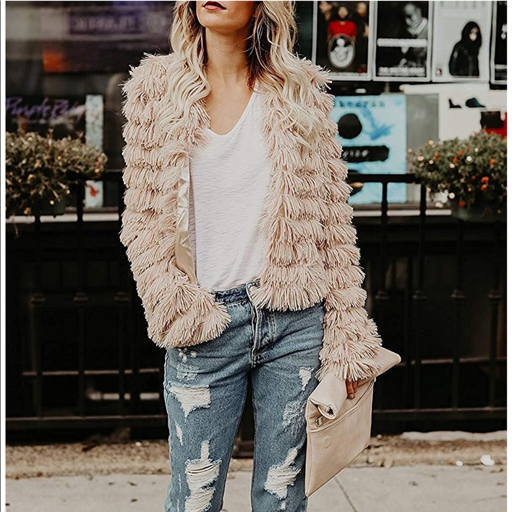 1 Left!! š„Faux Fur Shaggy Cardigan Fringe Jacket - Picture 3 of 8